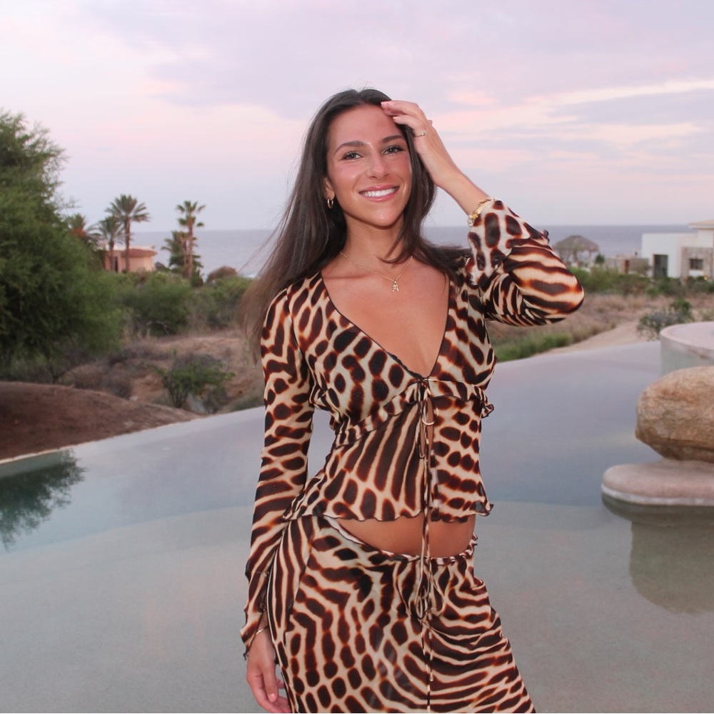 Leopard Print Skirt and Blouse Set